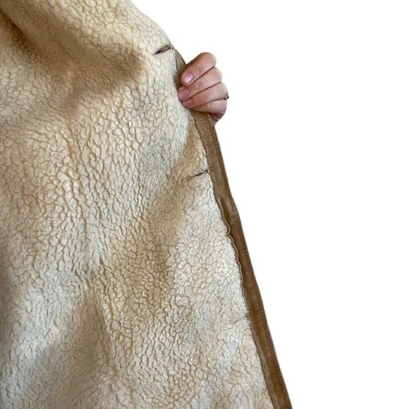 Vintage 80s Mens Aldens Tan Brown Suede Faux Shearling Lined Western Jacket 44R - Picture 6 of 11